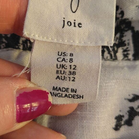 Joie White Black Printed 100% Linen High Rise Wide Leg Pants Size 8 - Picture 14 of 14